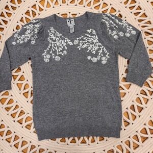 Cottagecore Cozy Feminine Floral Embroidered Angora Blend Sweater Sz S